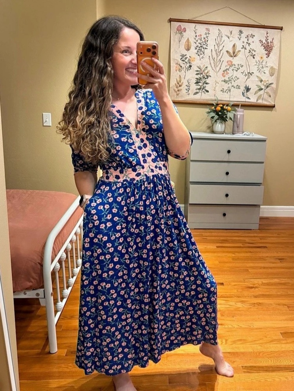 Boden Lily Lila Jersey Midi Tea Dress Floral Midi Dress Blue & Pink Size 8R